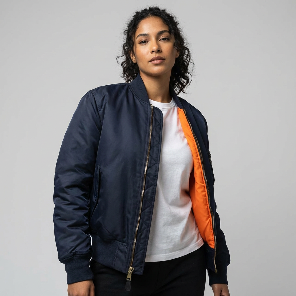 Klassische Bomberjacke für Damen in Satin-Optik mit Utility-Details – Sportlich elegante Übergangsjacke für Freizeit und Alltag