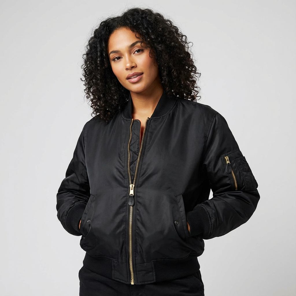 Klassische Bomberjacke für Damen in Satin-Optik mit Utility-Details – Sportlich elegante Übergangsjacke für Freizeit und Alltag