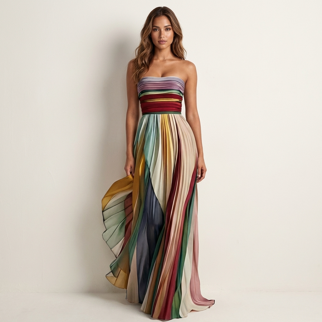 Plissee Maxikleid für Damen | Trägerloses Sommerkleid | Leichtes Bandeau Kleid | Plissiertes Kleid für den Sommerurlaub