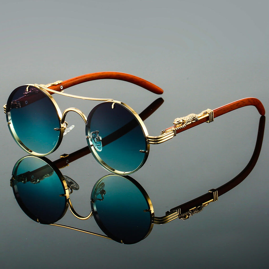 Runde Vintage-Sonnenbrille mit Doppelsteg, Metallrahmen und UV400-Gläsern