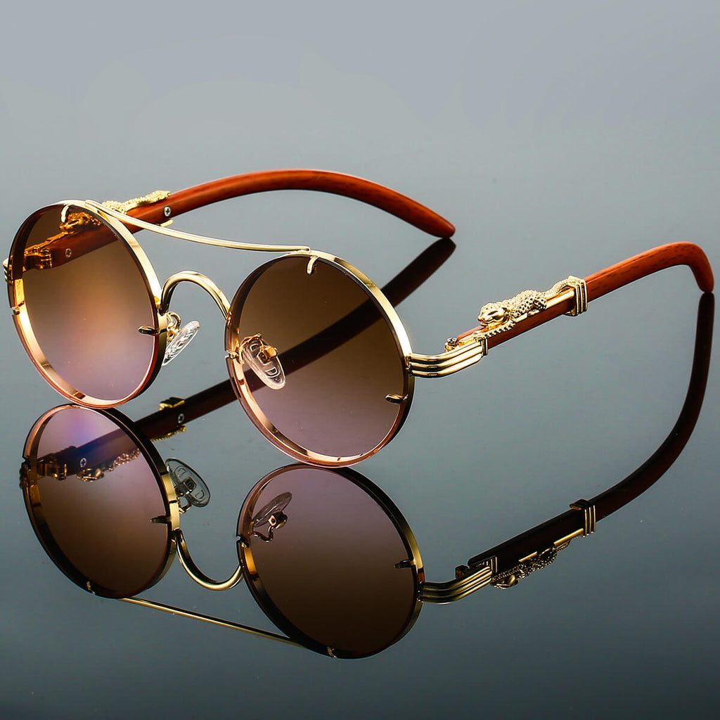 Runde Vintage-Sonnenbrille mit Doppelsteg, Metallrahmen und UV400-Gläsern