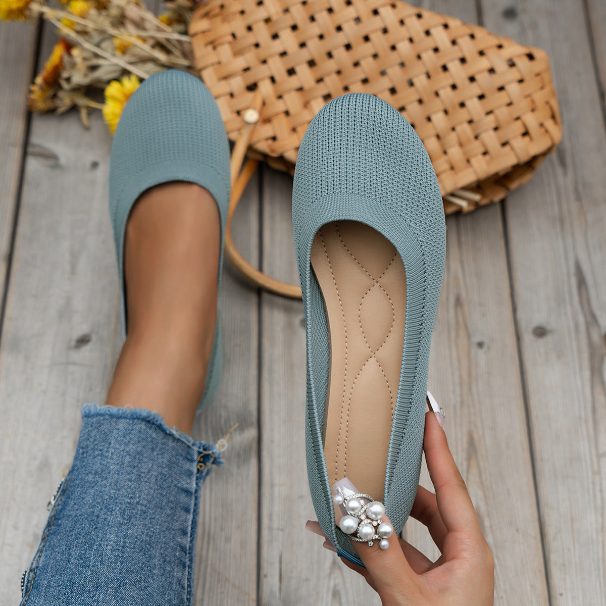 Bequeme orthopädische Ballerinas für Damen | Leichte Strick-Slipper mit gepolsterter Innensohle für maximalen Komfort