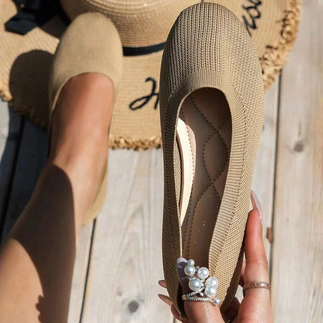 Bequeme orthopädische Ballerinas für Damen | Leichte Strick-Slipper mit gepolsterter Innensohle für maximalen Komfort