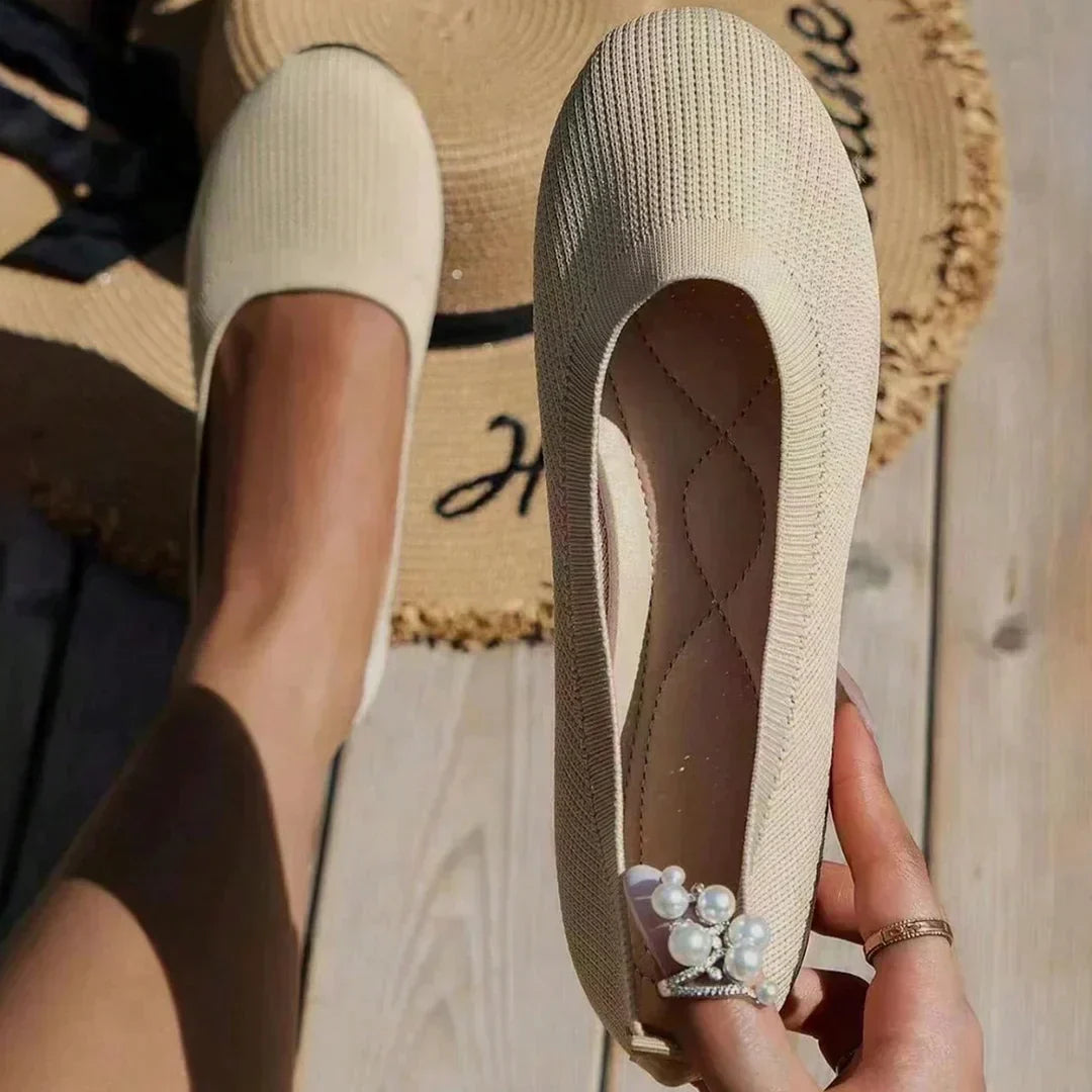 Bequeme orthopädische Ballerinas für Damen | Leichte Strick-Slipper mit gepolsterter Innensohle für maximalen Komfort
