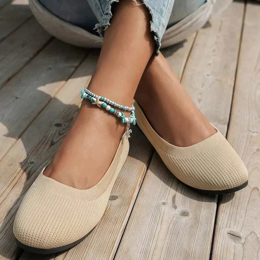 Bequeme orthopädische Ballerinas für Damen | Leichte Strick-Slipper mit gepolsterter Innensohle für maximalen Komfort