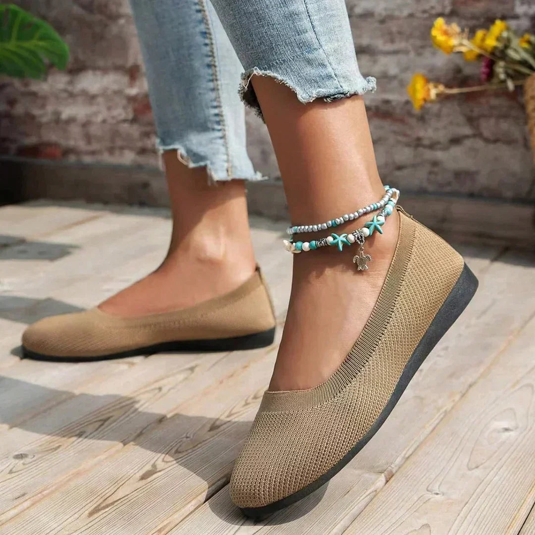Bequeme orthopädische Ballerinas für Damen | Leichte Strick-Slipper mit gepolsterter Innensohle für maximalen Komfort