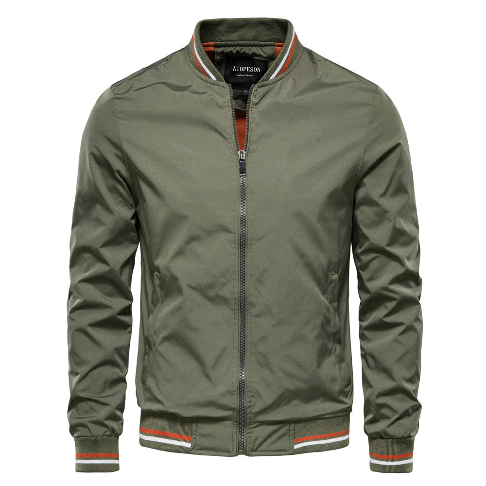 NOUVEAU RICHE Lässige Winddichte Herrenjacke Mit Stehkragen Und Reißverschluss Für Freizeit Und Outdoor Aktivitäten Grün