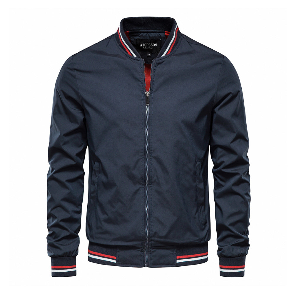 NOUVEAU RICHE Lässige Winddichte Herrenjacke Mit Stehkragen Und Reißverschluss Für Freizeit Und Outdoor Aktivitäten Marineblau