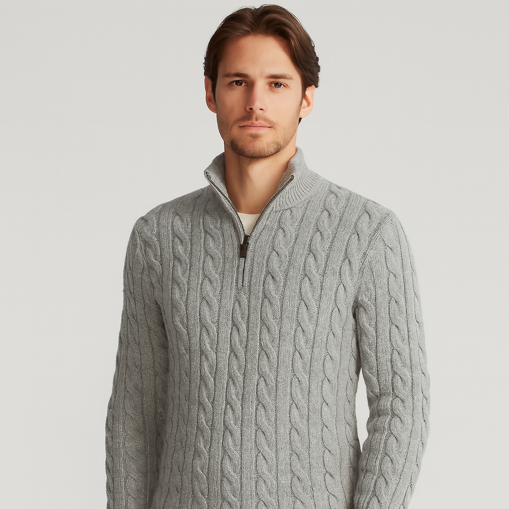 Lorenzo Bellucci | Luxuriöser Herrenpullover mit halbem Reißverschluss und hohem Kragen