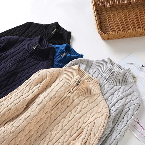 Lorenzo Bellucci | Luxuriöser Herrenpullover mit halbem Reißverschluss und hohem Kragen