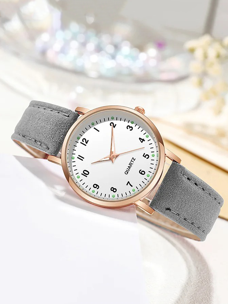 Damenarmbanduhr mit Lederarmband und Gehäuse in Roségold – Minimalistische Armbanduhr für den Alltag und schicke Anlässe