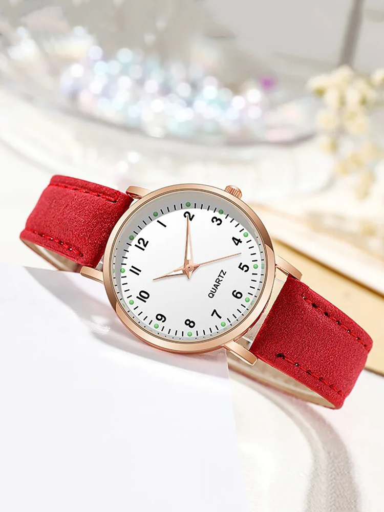 Damenarmbanduhr mit Lederarmband und Gehäuse in Roségold – Minimalistische Armbanduhr für den Alltag und schicke Anlässe