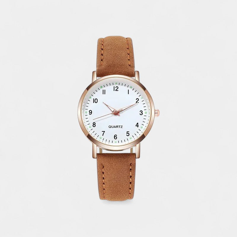 Damenarmbanduhr mit Lederarmband und Gehäuse in Roségold – Minimalistische Armbanduhr für den Alltag und schicke Anlässe