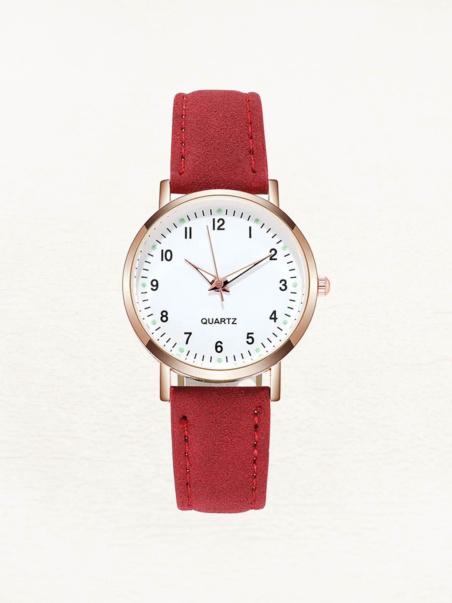 Damenarmbanduhr mit Lederarmband und Gehäuse in Roségold – Minimalistische Armbanduhr für den Alltag und schicke Anlässe