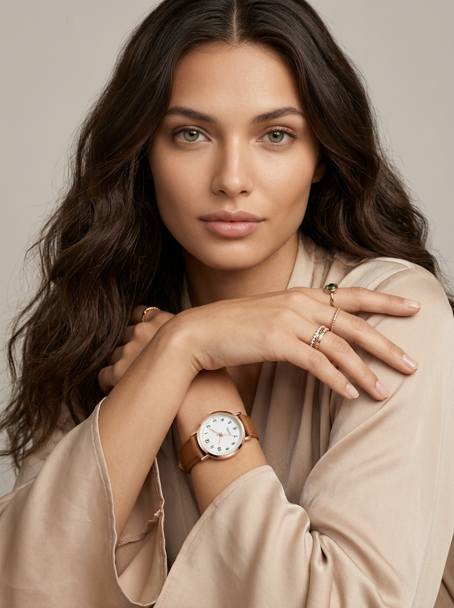 Damenarmbanduhr mit Lederarmband und Gehäuse in Roségold – Minimalistische Armbanduhr für den Alltag und schicke Anlässe