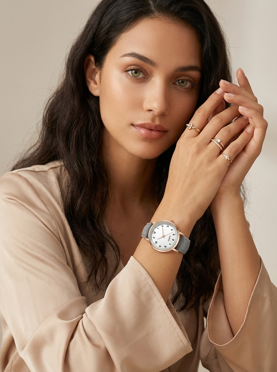 Damenarmbanduhr mit Lederarmband und Gehäuse in Roségold – Minimalistische Armbanduhr für den Alltag und schicke Anlässe