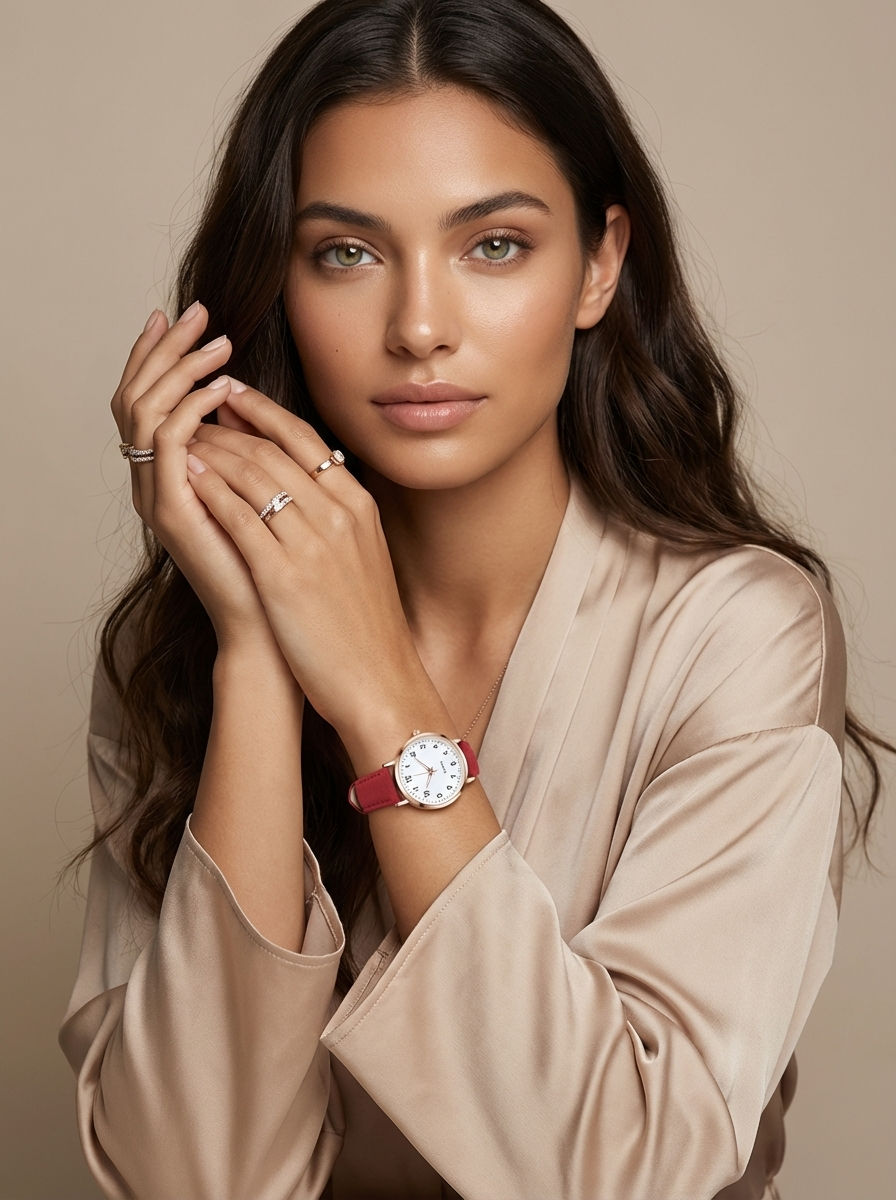Damenarmbanduhr mit Lederarmband und Gehäuse in Roségold – Minimalistische Armbanduhr für den Alltag und schicke Anlässe