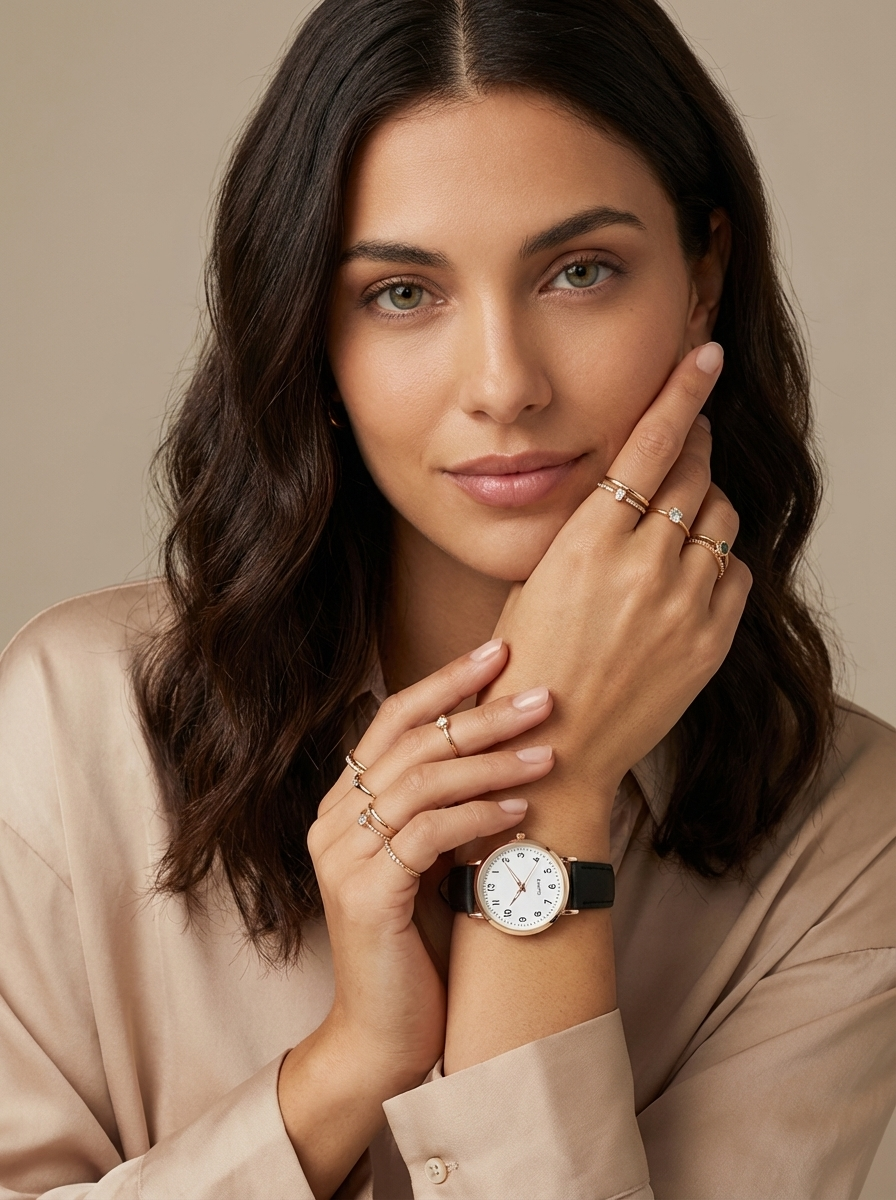 Damenarmbanduhr mit Lederarmband und Gehäuse in Roségold – Minimalistische Armbanduhr für den Alltag und schicke Anlässe