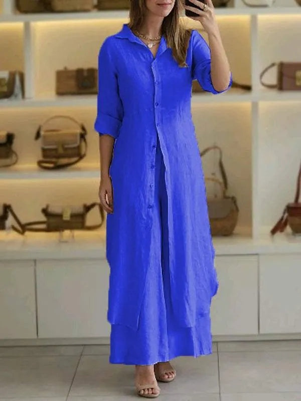 Linen Set for Women | Two-Piece Outfit with Long Blouse and Wide Pants | Airy Summer Two-Piece for Women | Breathable & Comfortable