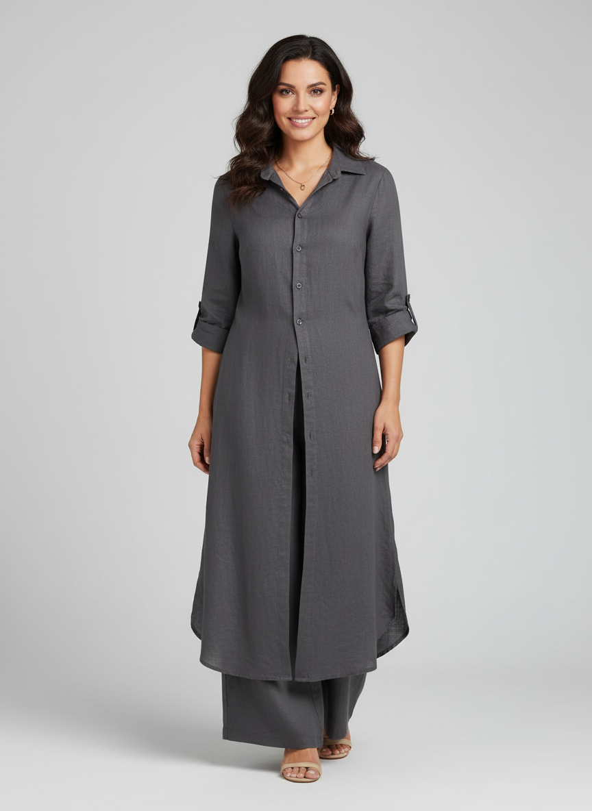Linen Set for Women | Two-Piece Outfit with Long Blouse and Wide Pants | Airy Summer Two-Piece for Women | Breathable & Comfortable