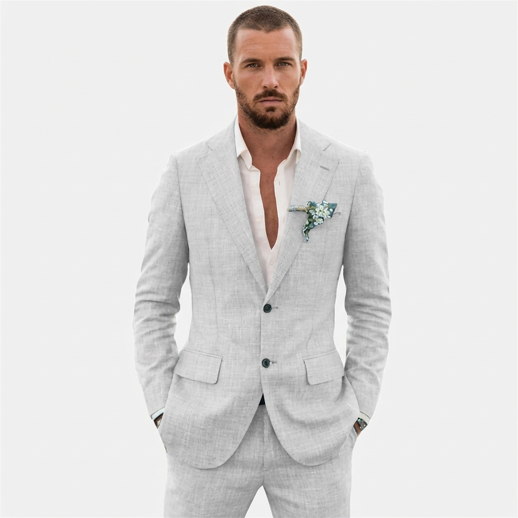 Zweiteiliger Herren-Leinenanzug Slim Fit – Blazer & Hose für Hochzeiten