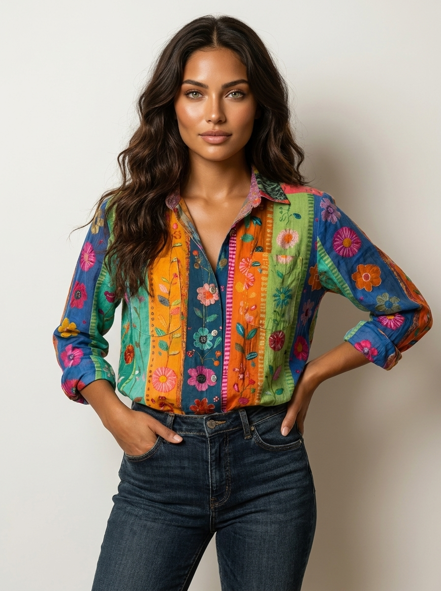 Damen Bluse mit botanischem Print | Leichtes Sommerhemd mit Knopfleiste | Luftiges Oberteil für Freizeit und den Urlaub