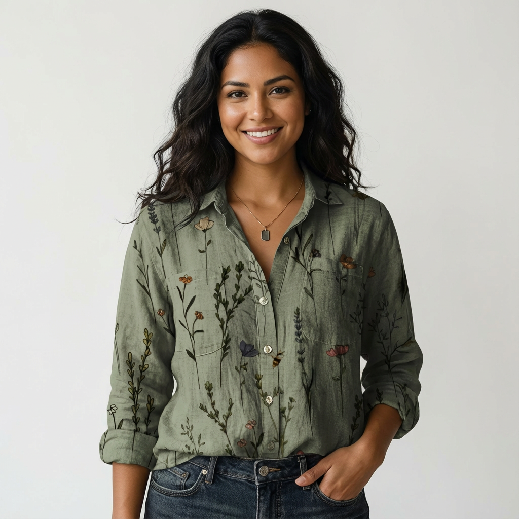 Damen Bluse mit botanischem Print | Leichtes Sommerhemd mit Knopfleiste | Luftiges Oberteil für Freizeit und den Urlaub