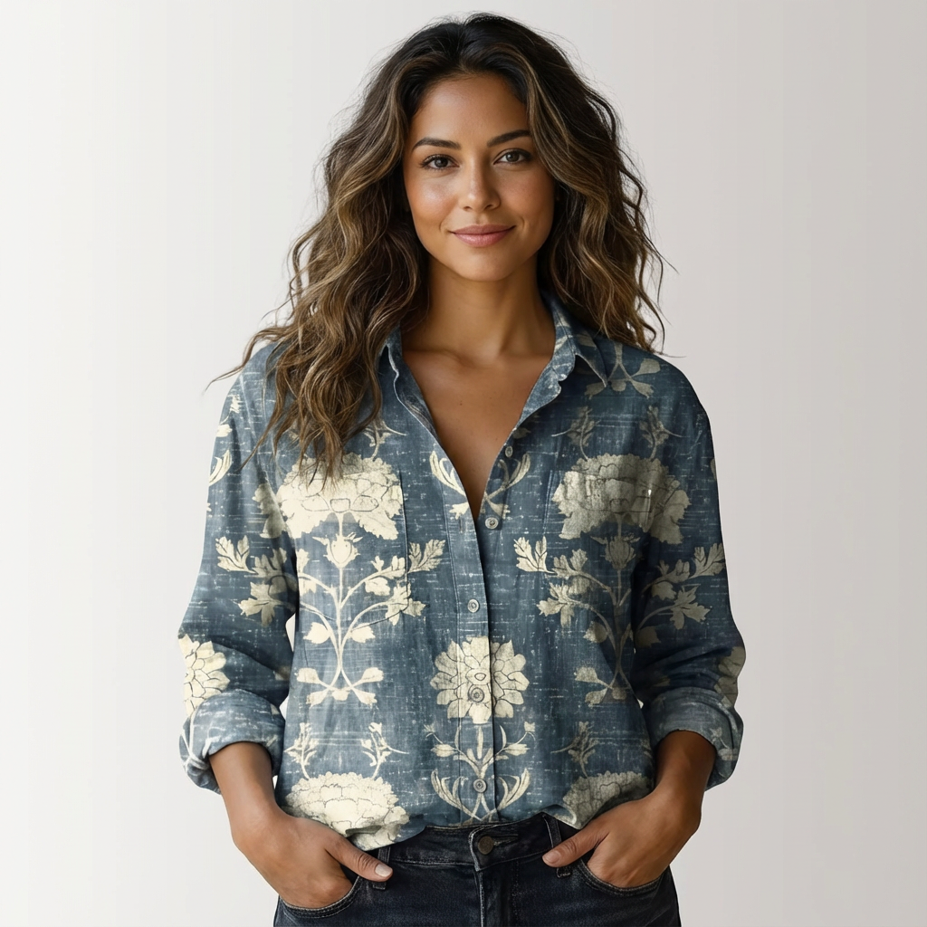 Damen Bluse mit botanischem Print | Leichtes Sommerhemd mit Knopfleiste | Luftiges Oberteil für Freizeit und den Urlaub