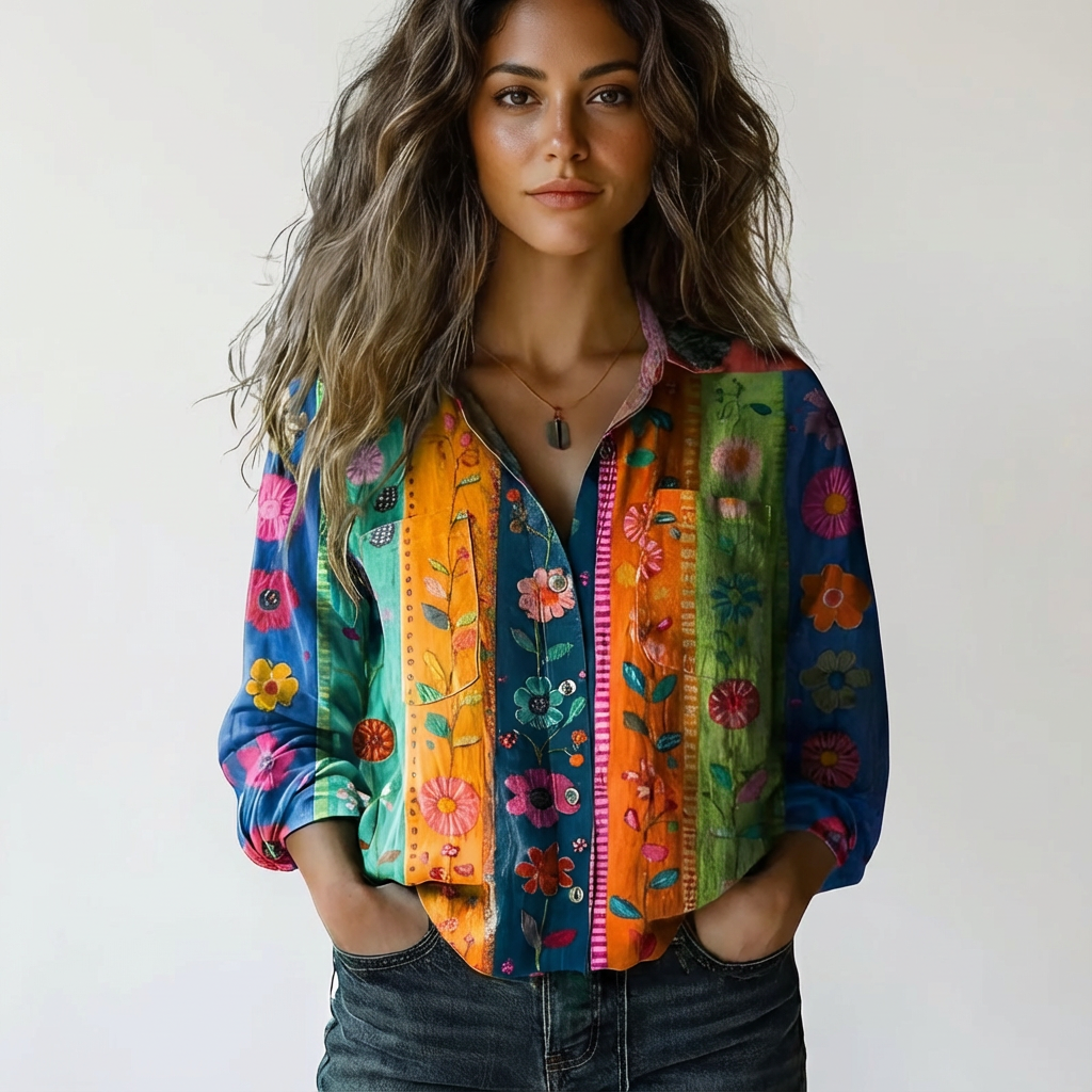 Damen Bluse mit botanischem Print | Leichtes Sommerhemd mit Knopfleiste | Luftiges Oberteil für Freizeit und den Urlaub
