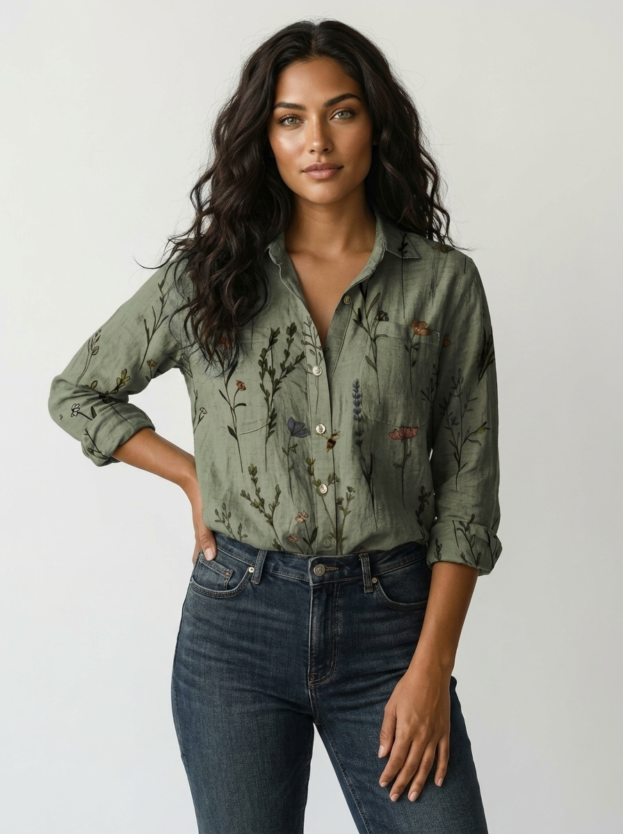 Damen Bluse mit botanischem Print | Leichtes Sommerhemd mit Knopfleiste | Luftiges Oberteil für Freizeit und den Urlaub