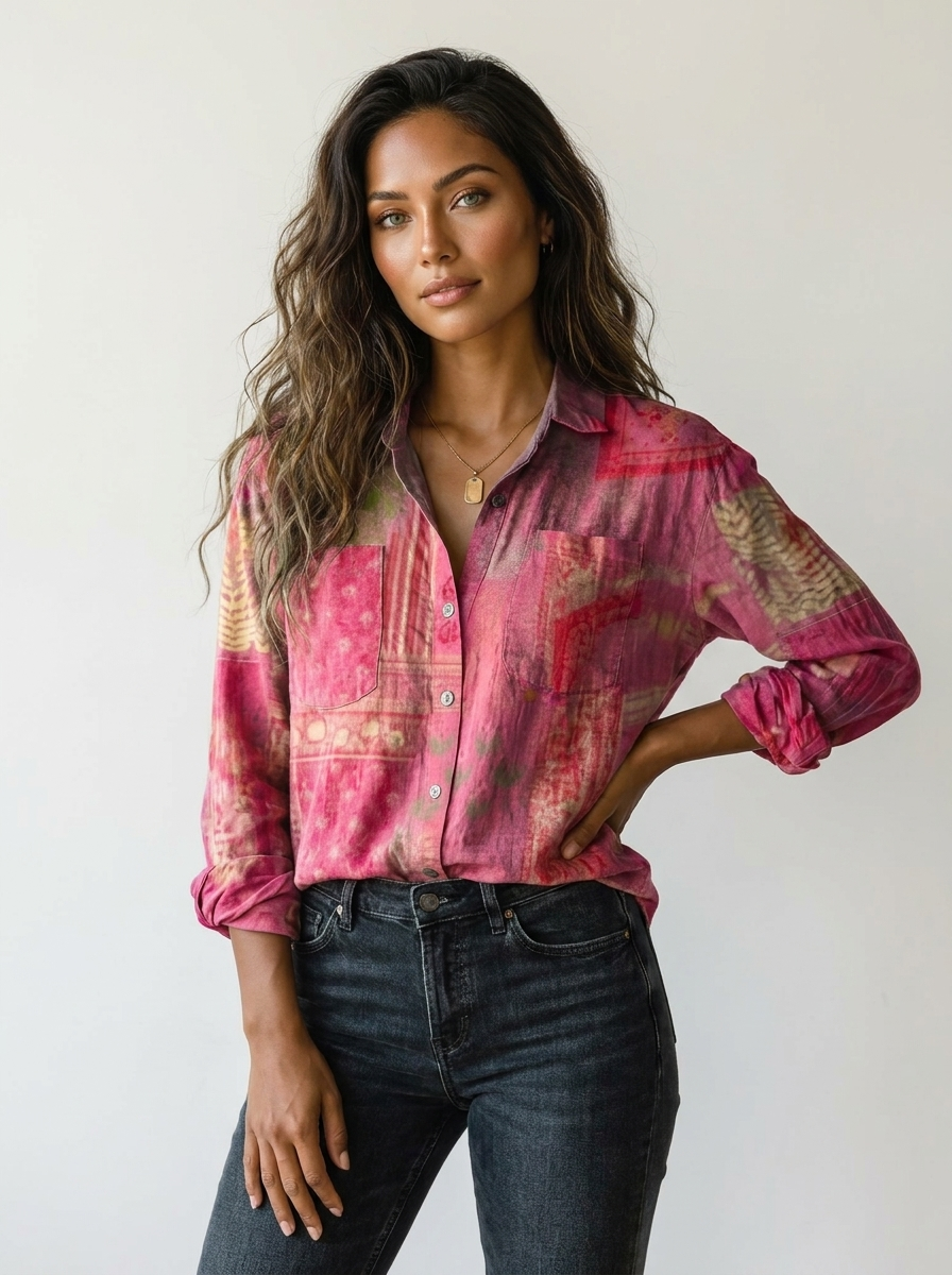 Damen Bluse mit botanischem Print | Leichtes Sommerhemd mit Knopfleiste | Luftiges Oberteil für Freizeit und den Urlaub