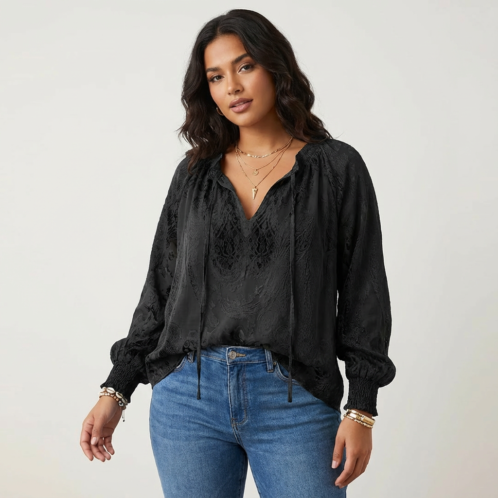 Damenbluse mit Spitze im Boho-Stil | Luftige Sommerbluse locker geschnitten | Feminine Spitzenbluse für Freizeit und Urlaub