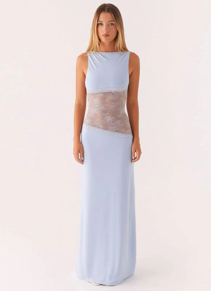 Ärmelloses Cocktail-Maxikleid mit Spitze und Cut-outs für Damen