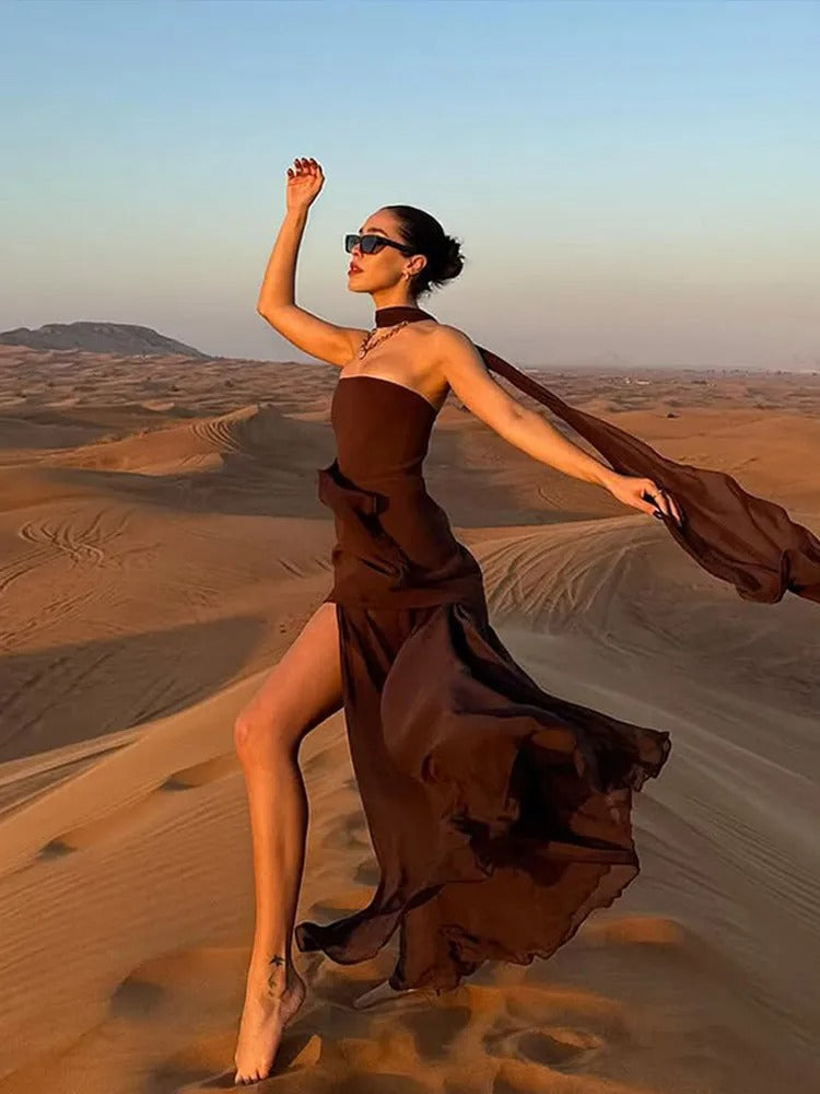 Maxi dress for women with slit