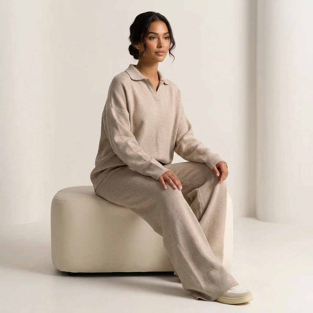 Lounge Set Damen Zweiteiler | Weicher Hausanzug mit Kaschmir | Bequemes Set für Freizeit und Zuhause | Entspannte Passform
