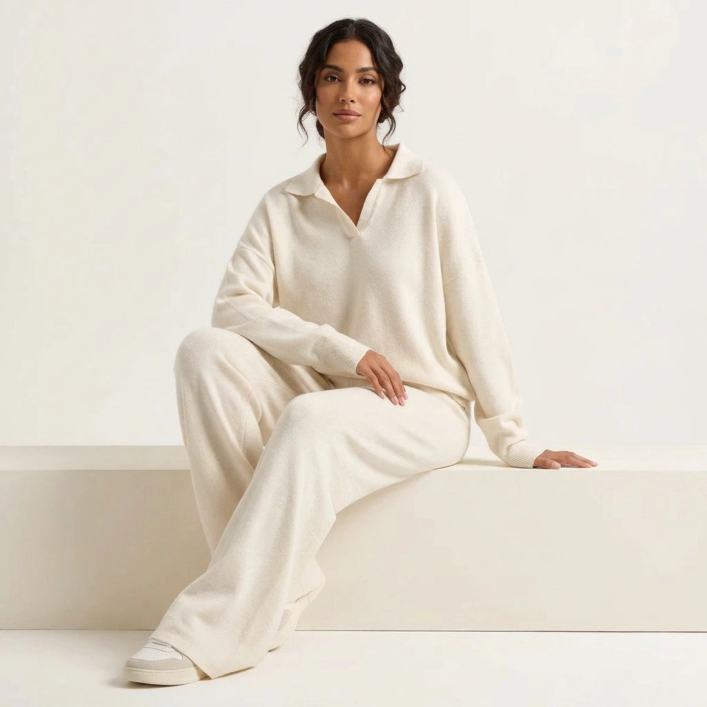 Lounge Set Damen Zweiteiler | Weicher Hausanzug mit Kaschmir | Bequemes Set für Freizeit und Zuhause | Entspannte Passform