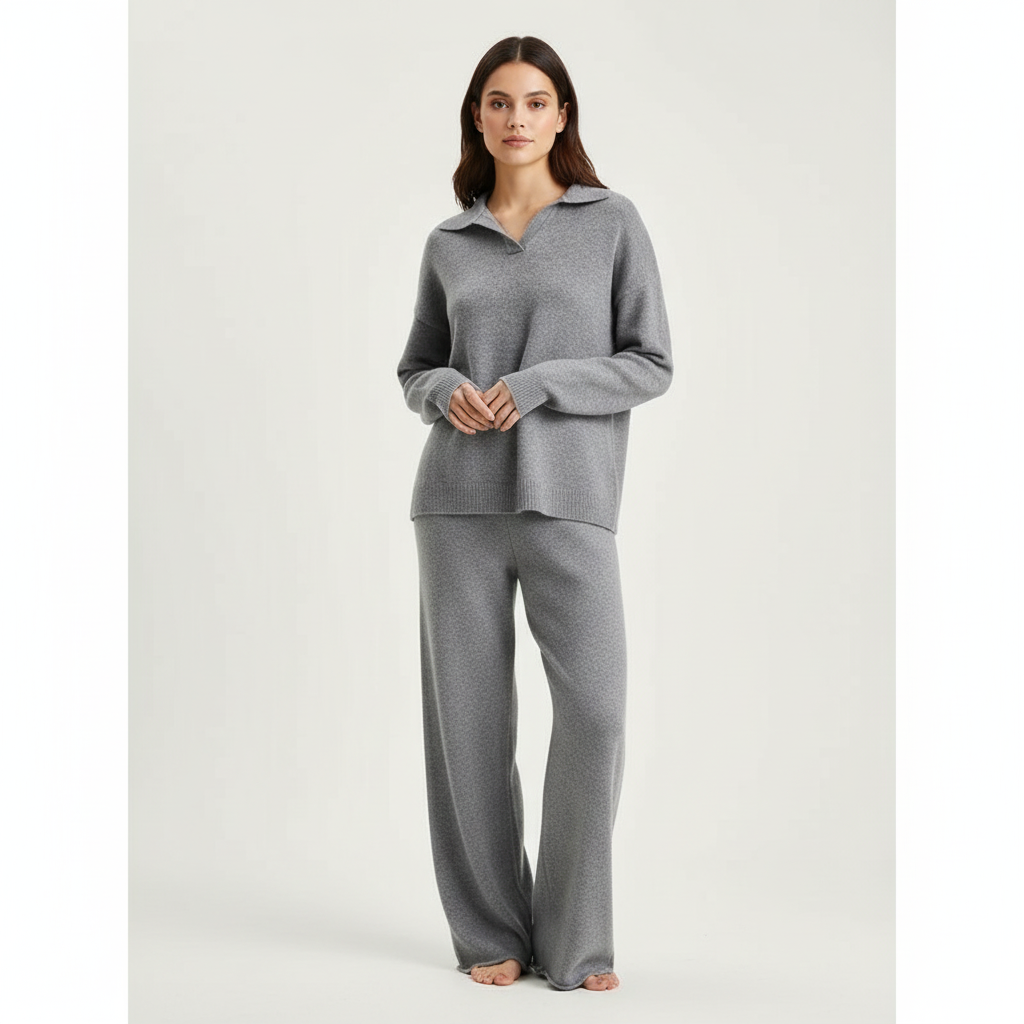 Lounge Set Damen Zweiteiler | Weicher Hausanzug mit Kaschmir | Bequemes Set für Freizeit und Zuhause | Entspannte Passform