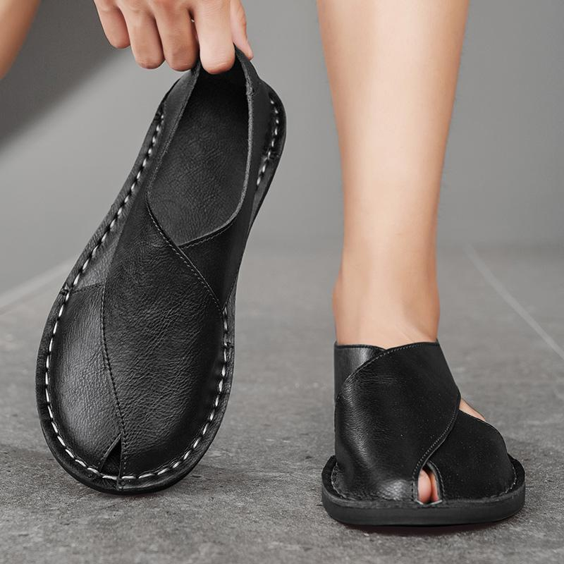 Herren Slipper aus Leder mit seitlichen Ausschnitten | Bequeme Slip-On Freizeitschuhe mit flacher Sohle für den Alltag