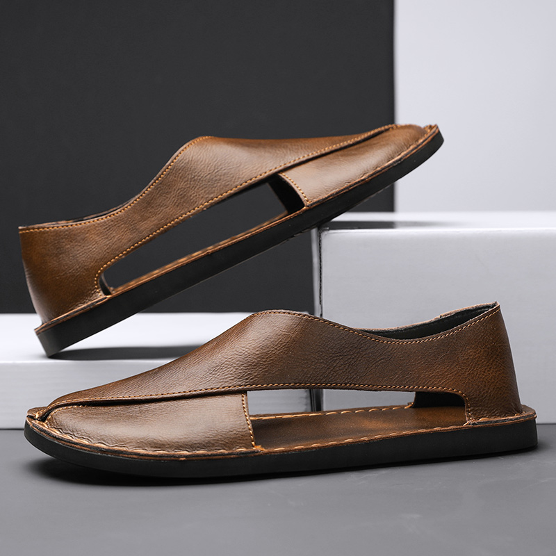Herren Slipper aus Leder mit seitlichen Ausschnitten | Bequeme Slip-On Freizeitschuhe mit flacher Sohle für den Alltag