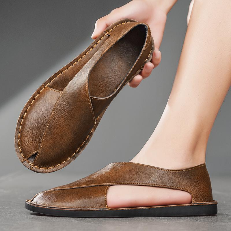 Herren Slipper aus Leder mit seitlichen Ausschnitten | Bequeme Slip-On Freizeitschuhe mit flacher Sohle für den Alltag