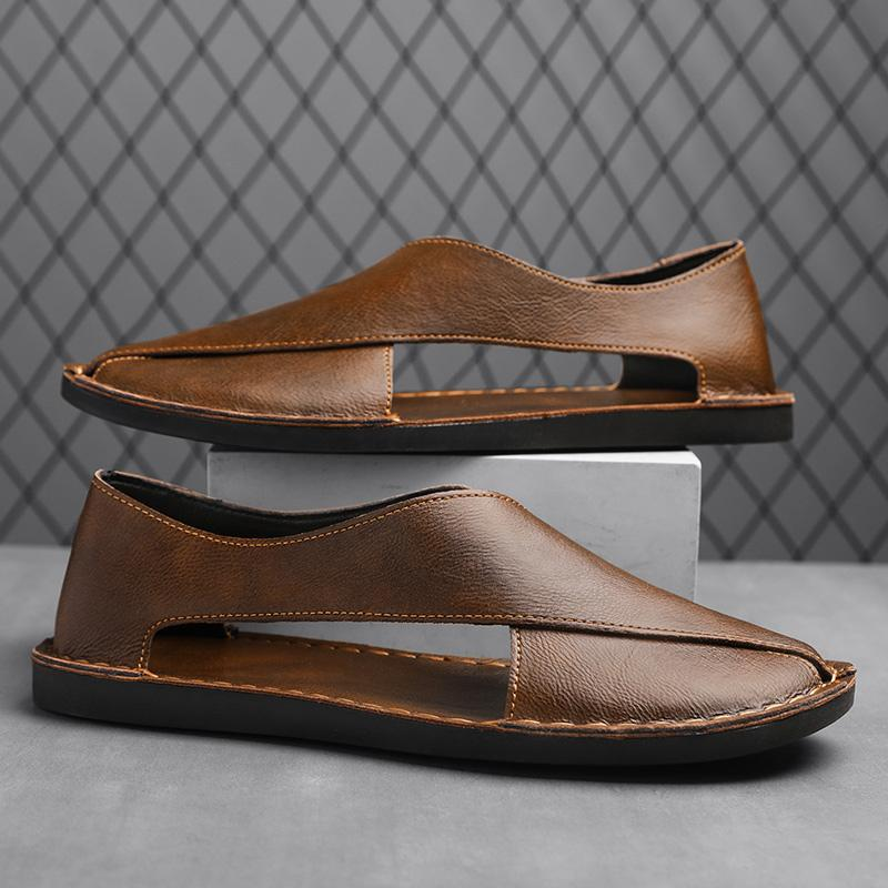 Herren Slipper aus Leder mit seitlichen Ausschnitten | Bequeme Slip-On Freizeitschuhe mit flacher Sohle für den Alltag
