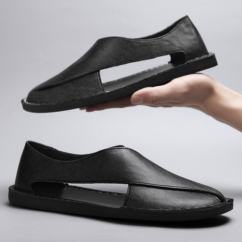 Herren Slipper aus Leder mit seitlichen Ausschnitten | Bequeme Slip-On Freizeitschuhe mit flacher Sohle für den Alltag