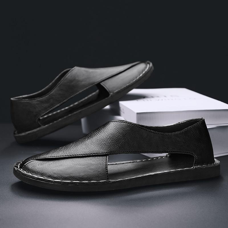 Herren Slipper aus Leder mit seitlichen Ausschnitten | Bequeme Slip-On Freizeitschuhe mit flacher Sohle für den Alltag
