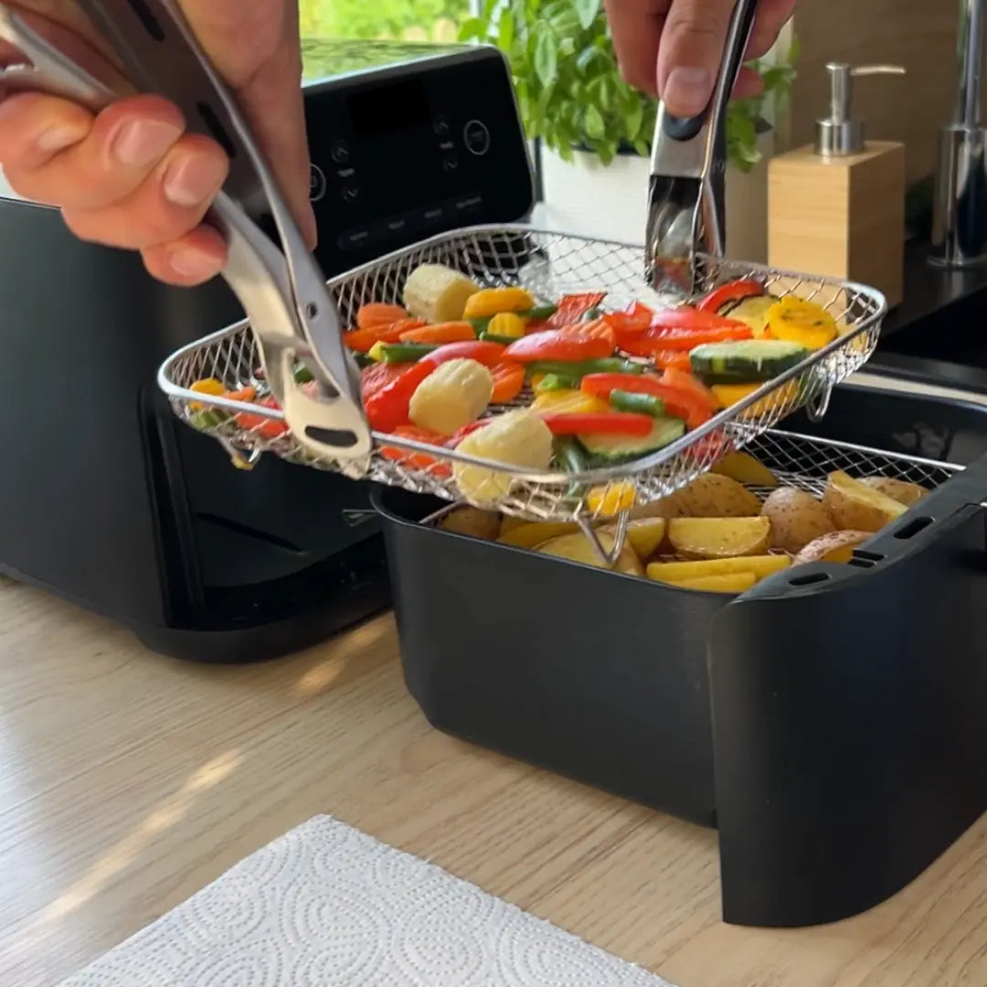 Mehrschichtige Körbe für Heißluftfritteusen mit 2 kostenlosen hitzebeständigen Zangen Zorenza