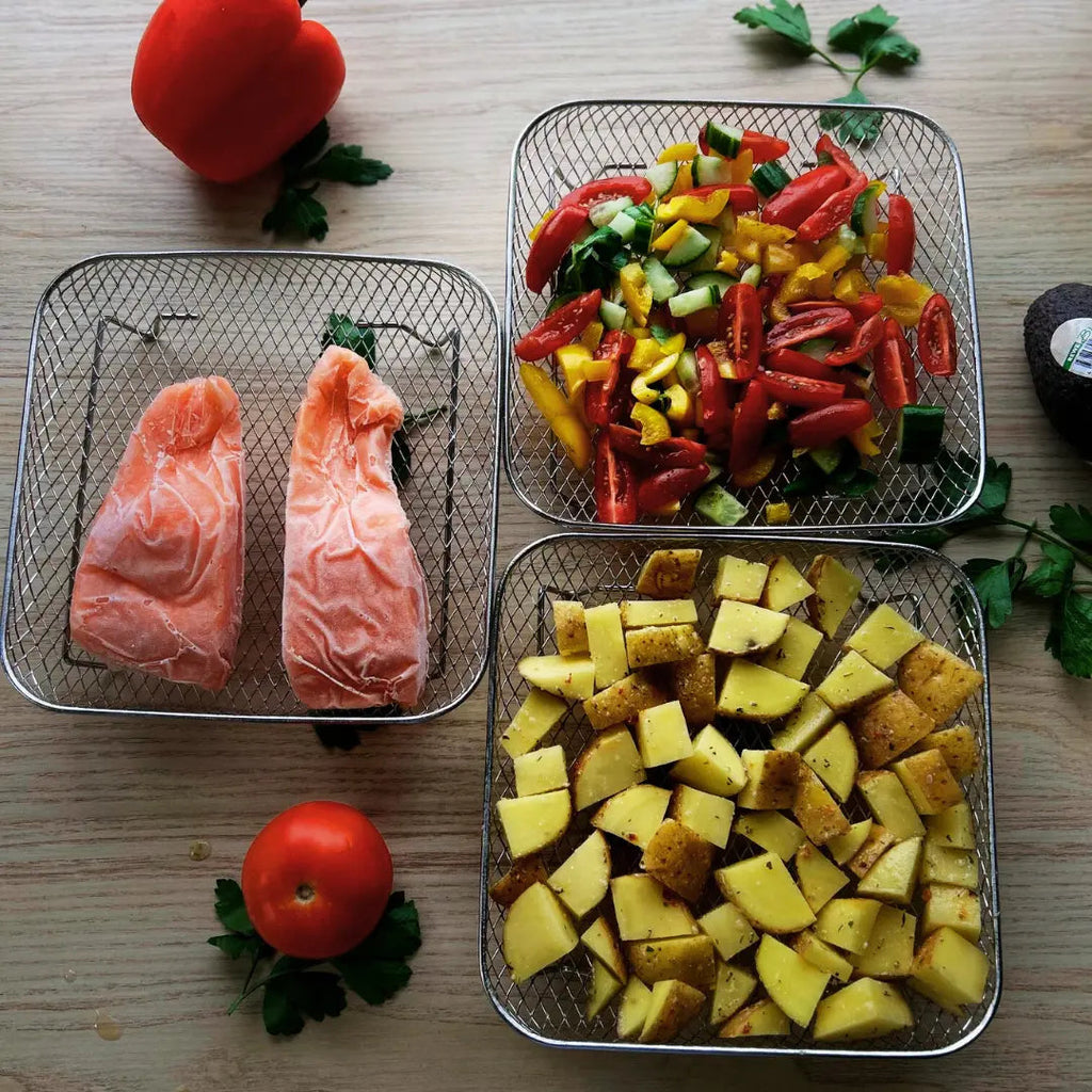 Mehrschichtige Körbe für Heißluftfritteusen mit 2 kostenlosen hitzebeständigen Zangen Zorenza