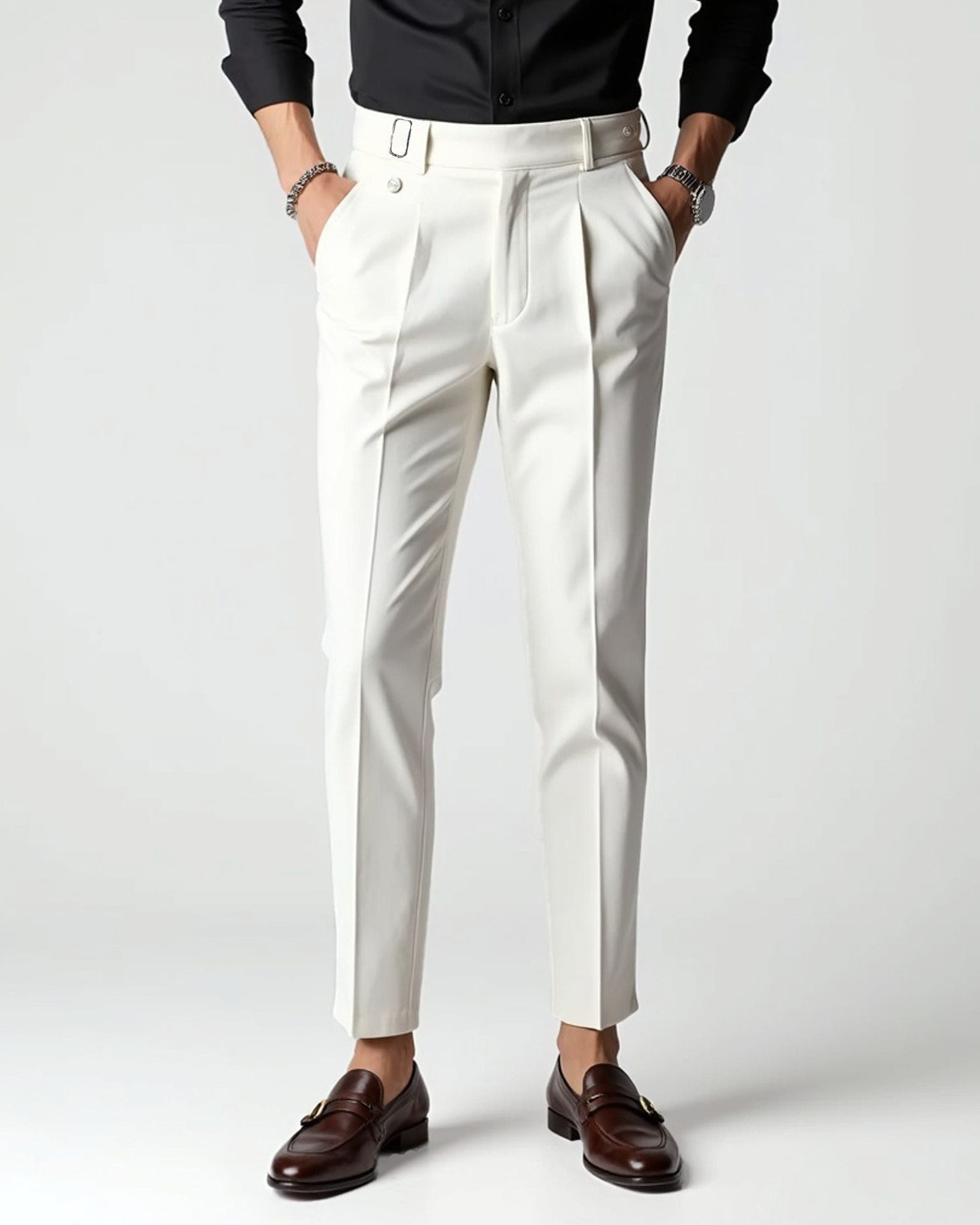 Men's suit trousers with pleats and belt loops