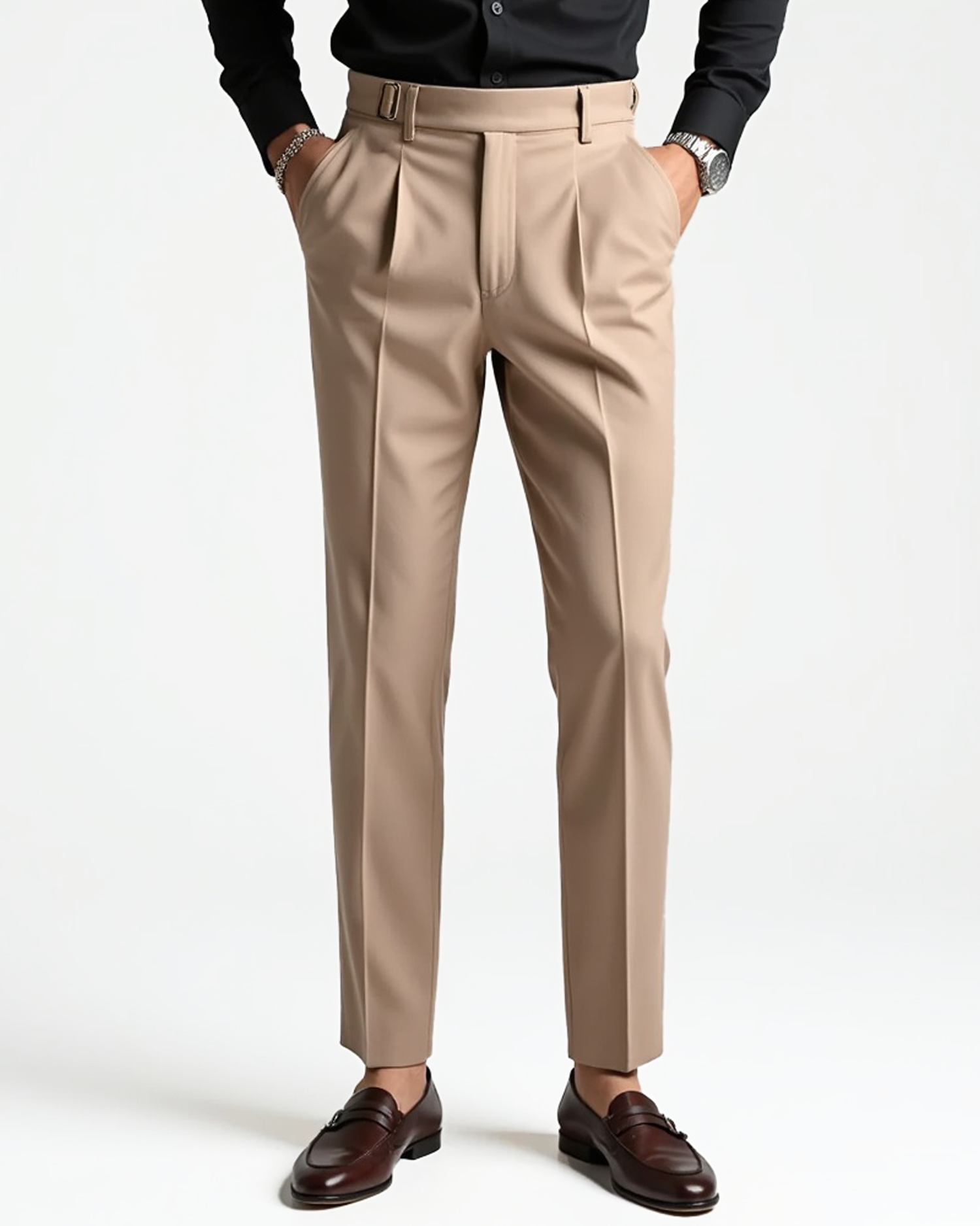 Men's suit trousers with pleats and belt loops