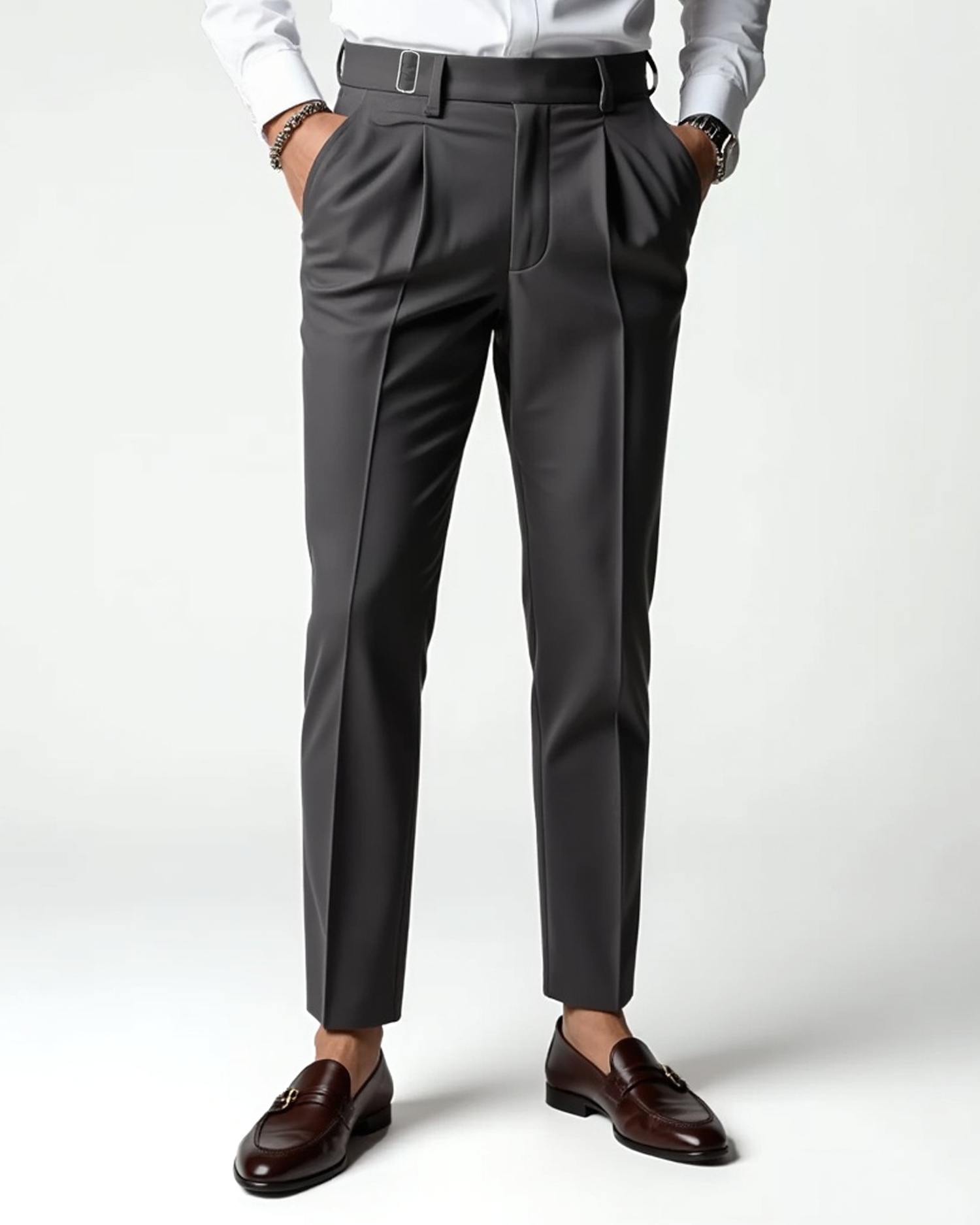 Men's suit trousers with pleats and belt loops
