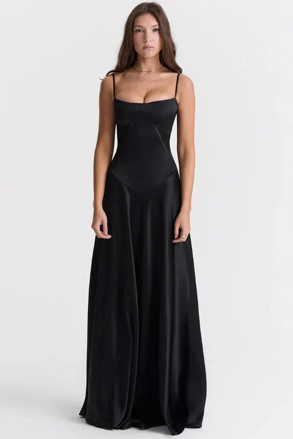 Elegantes Satin-Maxikleid mit eckigem Ausschnitt für Damen