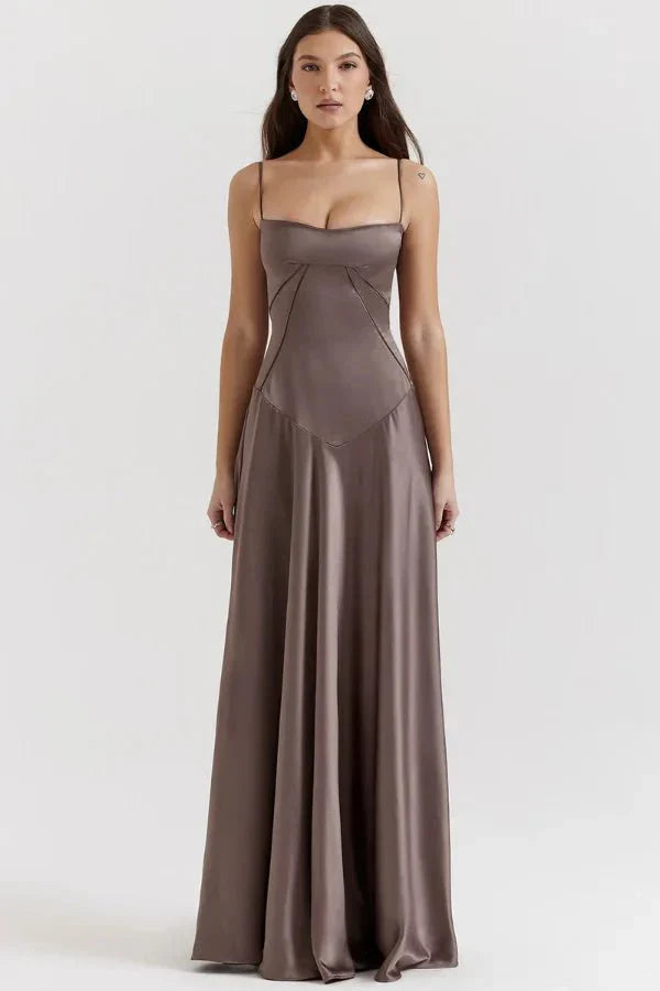 Elegantes Satin-Maxikleid mit eckigem Ausschnitt für Damen